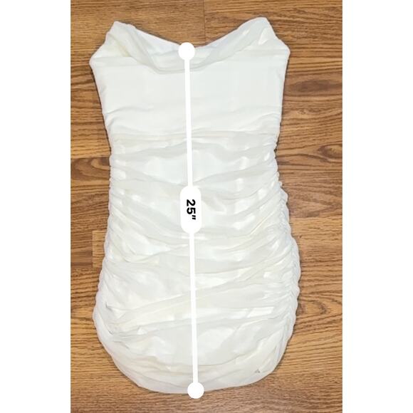 Michael Costello x REVOLVE ruched stain Bardot Mini Dress in Ivory small - Picture 5 of 12